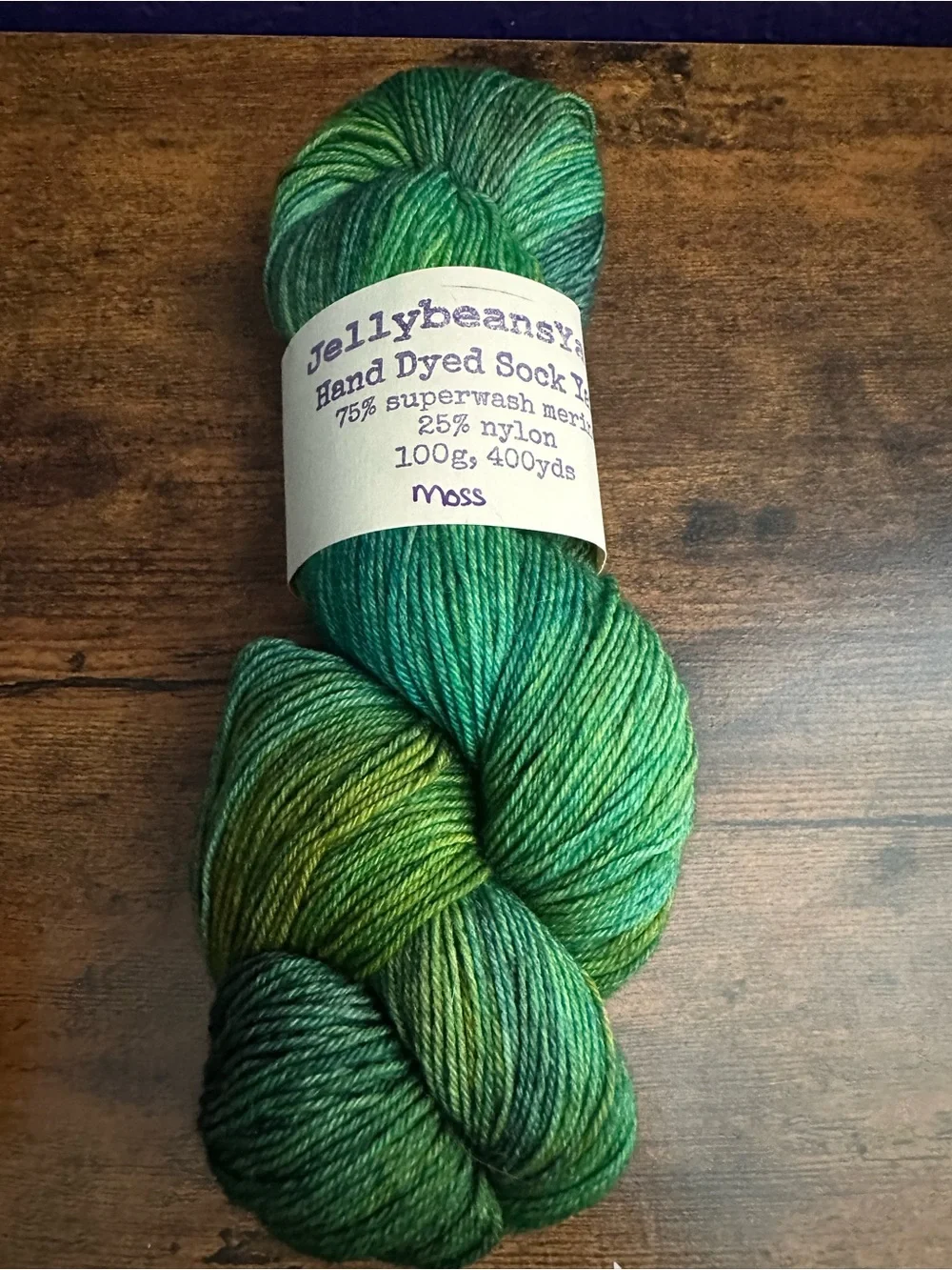 JellybeansYarn Hand Dyed Sock Yarn Moss | SW Merino Nylon